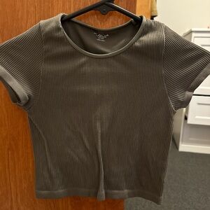 Urban Outfitters Ribbed Short Sleeve Top in Olive